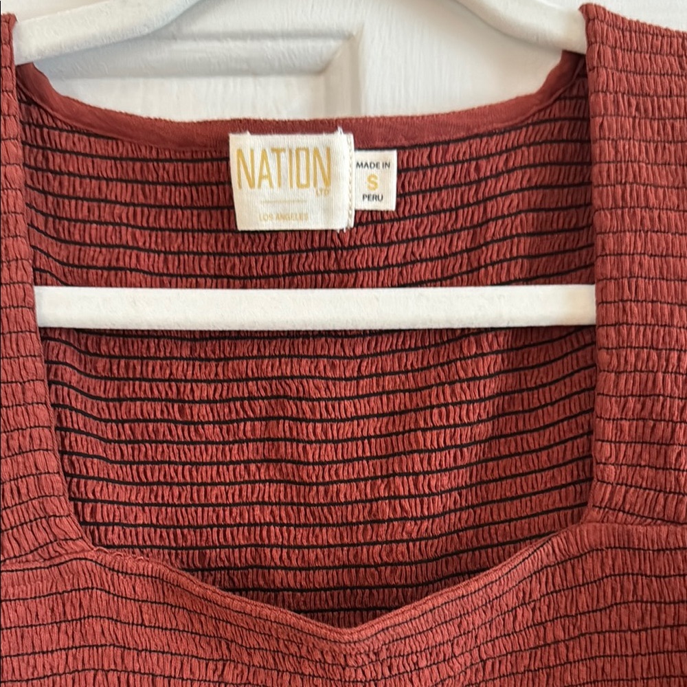Nation LTD Ribbed Square-Neck Long Sleeve Top - Rust - Picture 3 of 4